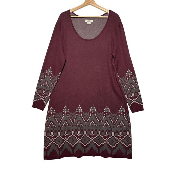 Bob Timberlake Sweater Knit Dress Burgundy Gray Sz XL Aztec Western Southwestern - Picture 1 of 12